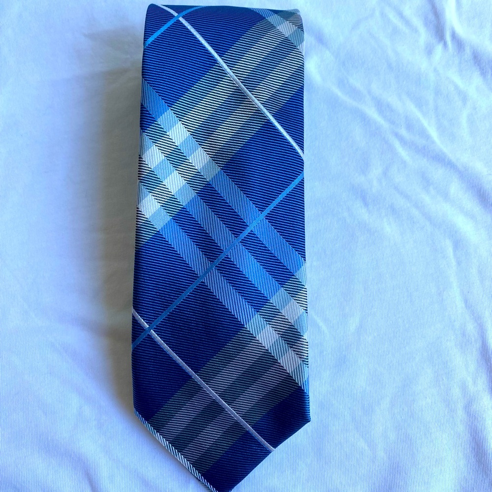 Jones New York Mens Blue Plaid Silk Blend Tie Coastal Preppy Career Poetcore
